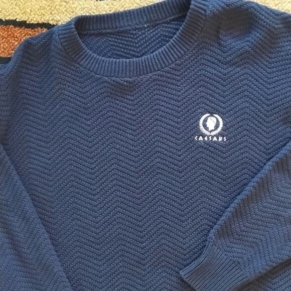 Caesars Palace Casino Vintage Old Money Preppy Navy Blue Textured Knit Sweater * - Picture 1 of 10